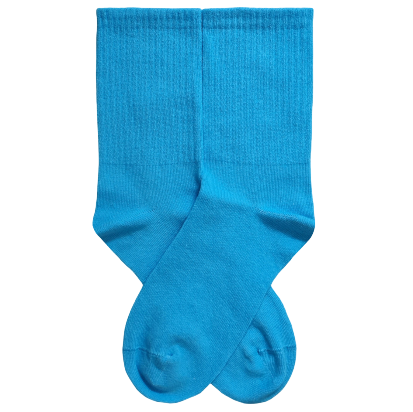 Plain Light Blue cotton crew socks in a soft ribbed knit style.