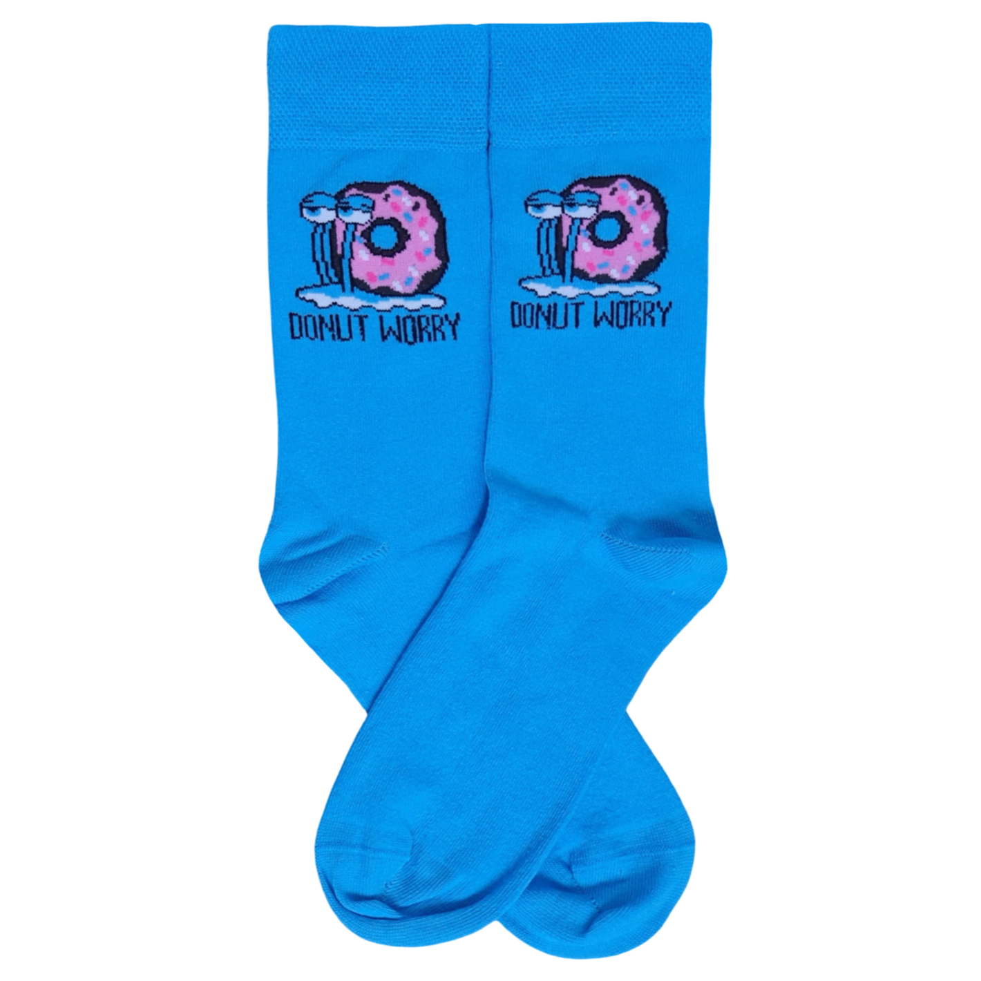 Blue socks with donut design on a white background