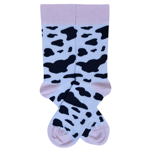 Cow Patterned socks with a cow-inspired print.