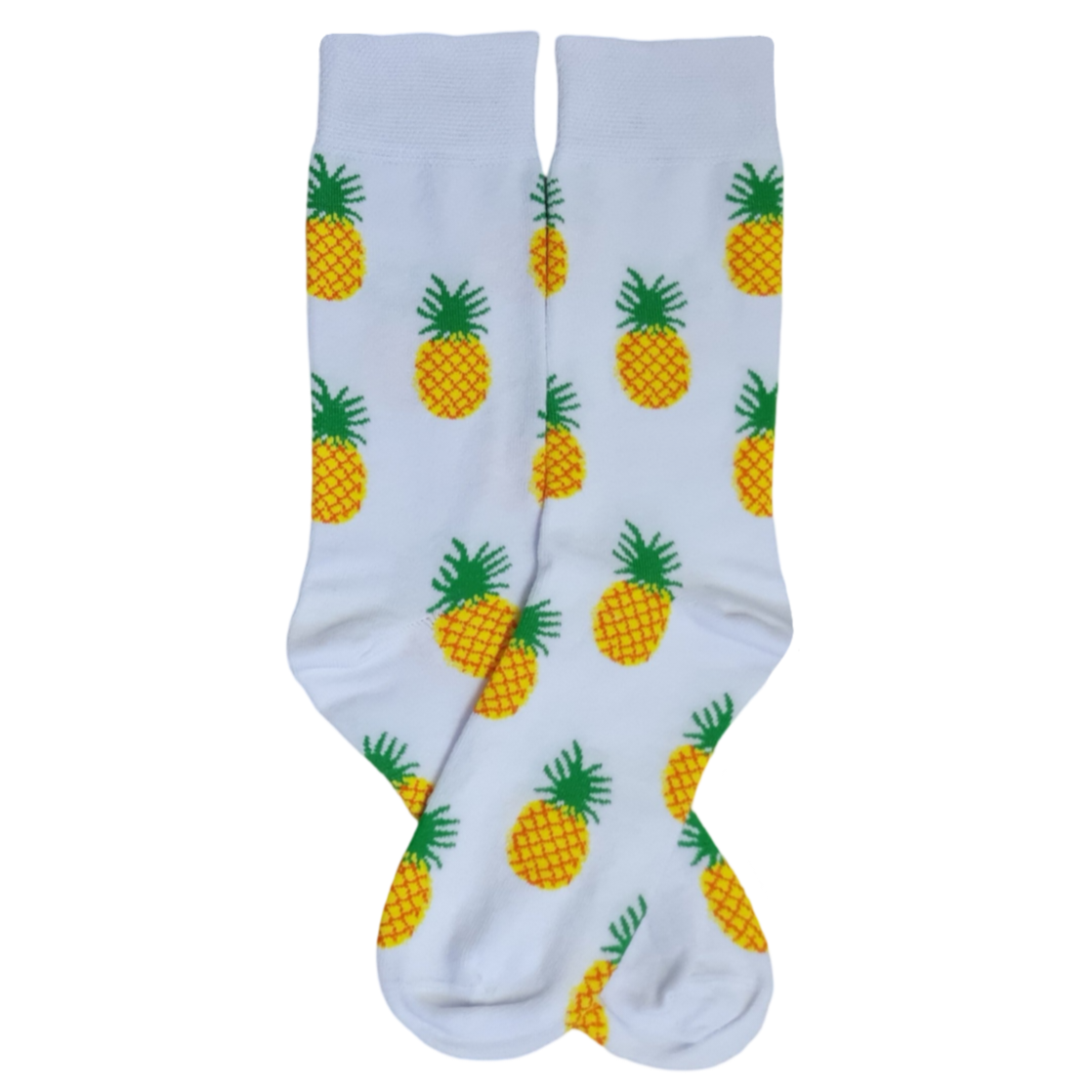A pair of black socks with a pattern of colorful Pineapples, for Summer Season