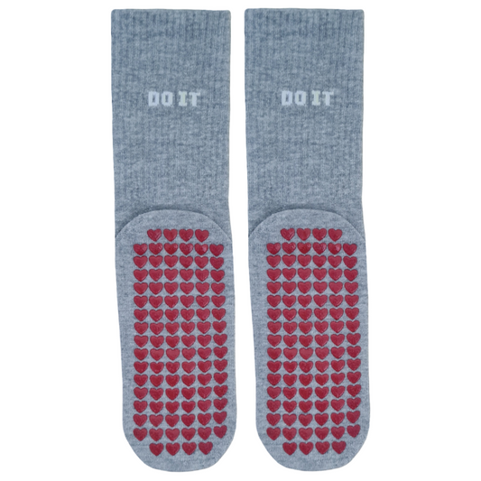 Gray Yoga Pilates Grip Socks with Silicone Non-Slip Bottom with 'DO IT' text