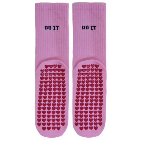 Pink Yoga Pilates Grip Socks with Silicone Non-Slip Bottom with 'DO IT' text