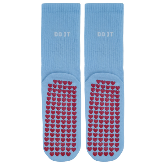 Blue Yoga Pilates Grip Socks with Silicone Non-Slip Bottom with 'DO IT' text