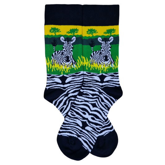 Zebra socks featuring a zebra-inspired animal print.